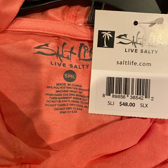 Salt Life Women’s Live Salty SLX Performance Salmon Hoodie Shirt NWT S - Picture 4 of 5